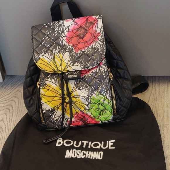 Moschino Soft Leather Flowers Backpack